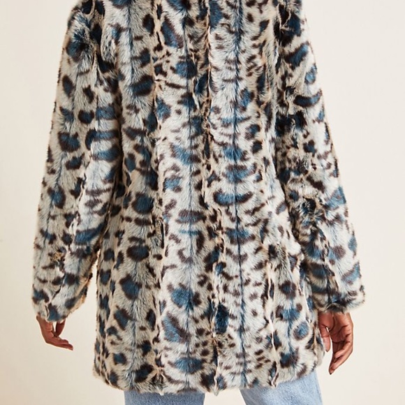 Anthropologie Blue Leopard Faux Fur Coat by Fur by Urf-60% OFF MSRP - Picture 2 of 2